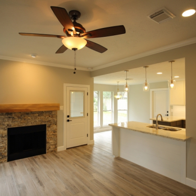 Remodeled fireplace wood mantle