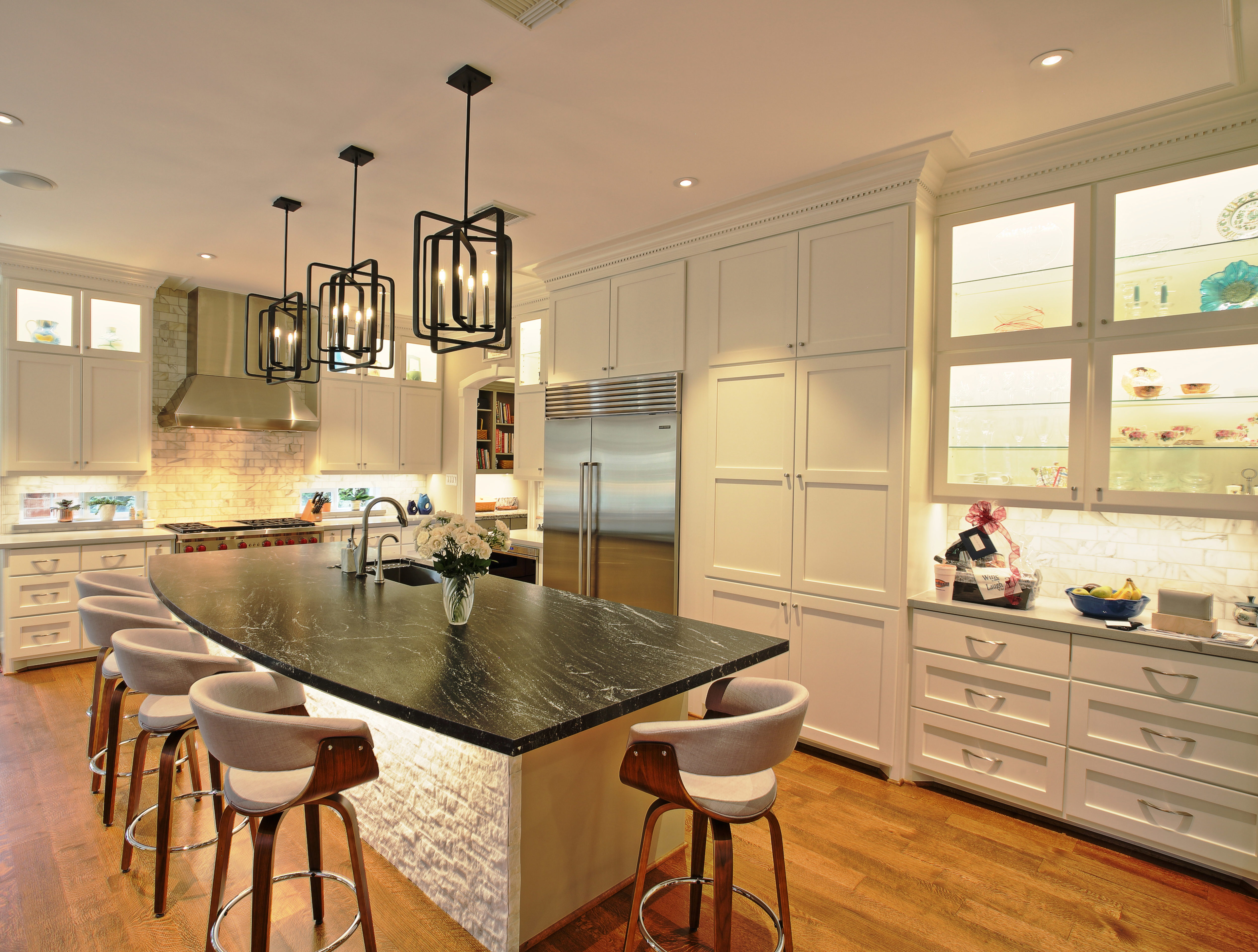 This kitchen features LED lighting for ambiance and energy savings